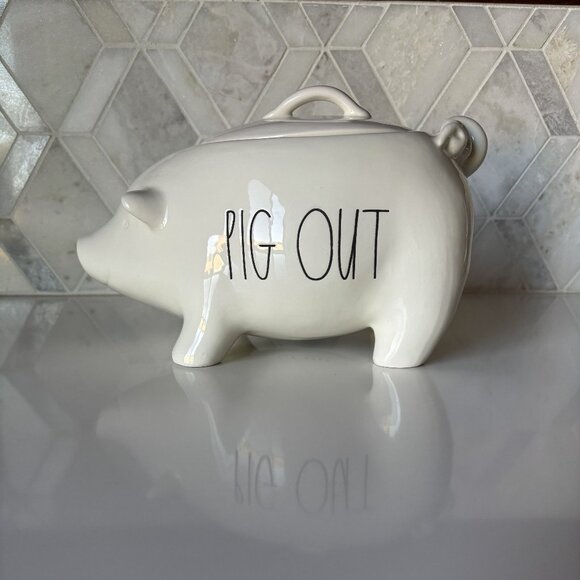 Rae Dunn Ceramic Pig Out White Pig Container Canister with Lid Brand New